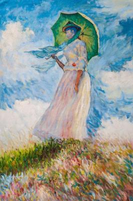 A copy of Claude Monet's painting. Lady with an umbrella, turning to the left , 1886. Kamskij Savelij