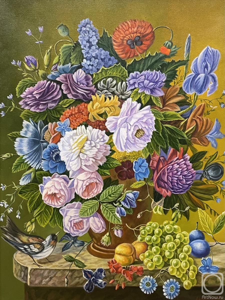 Картина маслом на холсте. Добрынин Илья. Голландский натюрморт с птичкой