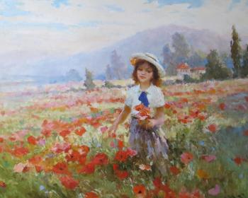 The girl and the poppies. Komarov Nickolay
