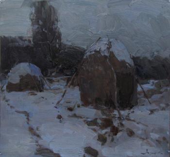 Winter twilight. Haystacks. Makarov Vitaly