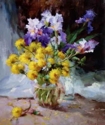Dandelions and irises