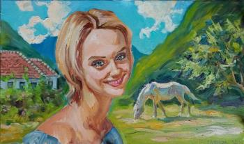 Girl with a horse (portrait from a photograph)