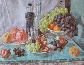 Wine and fruits on marble