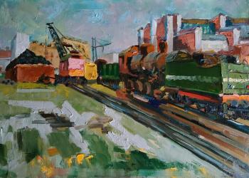Locomotive depot. Series "Old Railway motif"