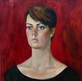 Portrait on red. Isaev Gennadiy