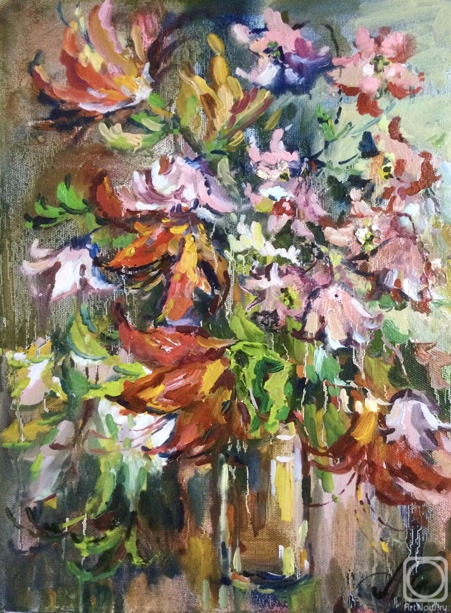 Charina Anna. Clematis and daylilies