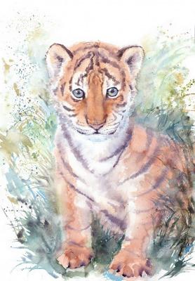 Tiger cub in the grass. Masterkova Alyona