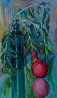 Still life with pomegranate and emerald bottle (Cosiness). Konyaeva Olga