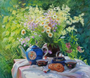 Tea still life in the garden. Shumakova Elena
