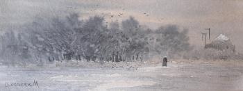 Winter landscape with a pilgrim