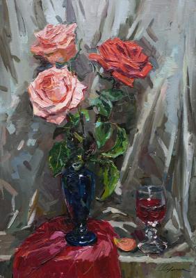Roses and a glass of wine. Sorokina Olga