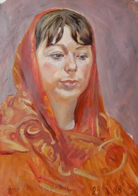 The portret of Anna Nesterova in orange shawl