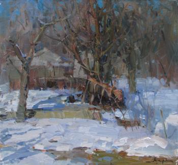 Winter landscape with a greenhouse. Makarov Vitaly