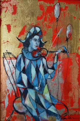 Harlequin and Birdie (from the gold on red series) (). Moiseyeva Liana
