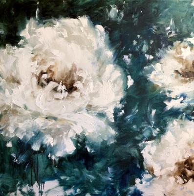 White peonies print on canvas. Skromova Marina