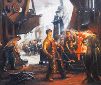 A copy of the painting by M. Kostin. At the Stalinist Plant. Kamskij Savelij
