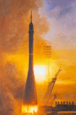 Start of the Soyuz-2 rocket at dawn (). Kamskij Savelij