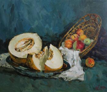 Painting Still life with the melon and fruits. Malykh Evgeny