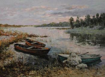 Painting Fall. The boats on the river. Malykh Evgeny