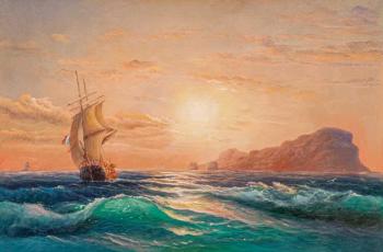 Copy of the painting by Ivan Aivazovsky. Ischia at sunset, 1873