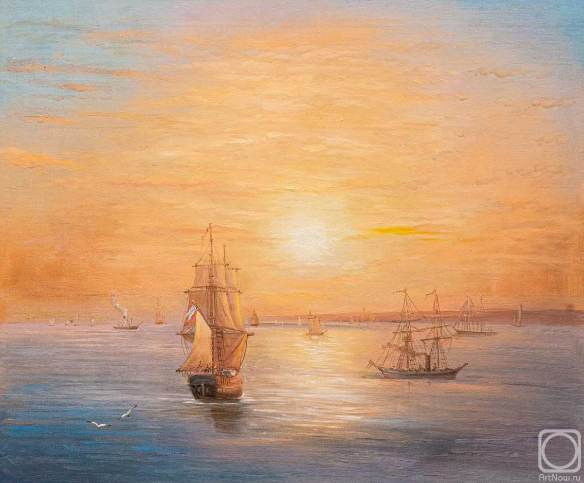 Lagno Daria. Copy of Ivan Aivazovsky's painting. The Russian Fleet at Sunset