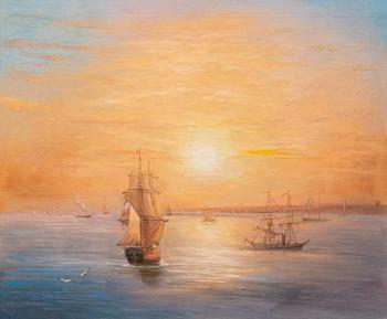 Copy of Ivan Aivazovsky's painting. The Russian Fleet at Sunset