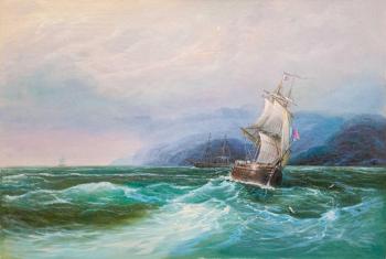 Copy of Ivan Aivazovsky's painting. Sailboat in the Sea
