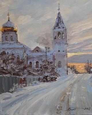Winter landscape with a church. Baltrushevich Elena