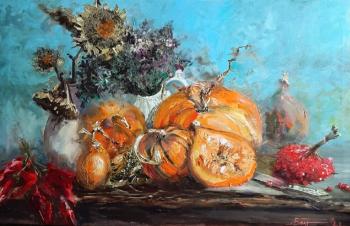 Still life with pumpkins and viburnum. Baltrushevich Elena