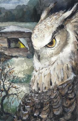 The owl on a shoulder. Serova Aleksandra