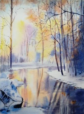 Dawn in the winter forest. Kovalenko Olga