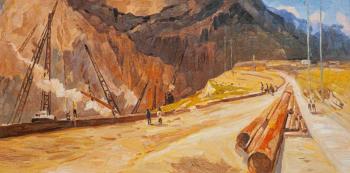 A copy of the painting by N. P. Evs. Construction of an oil pipeline. Kamskij Savelij