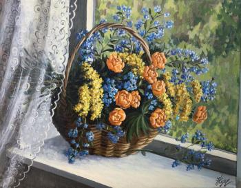 A bouquet with a bathing suit in a basket. Kirilina Nadezhda