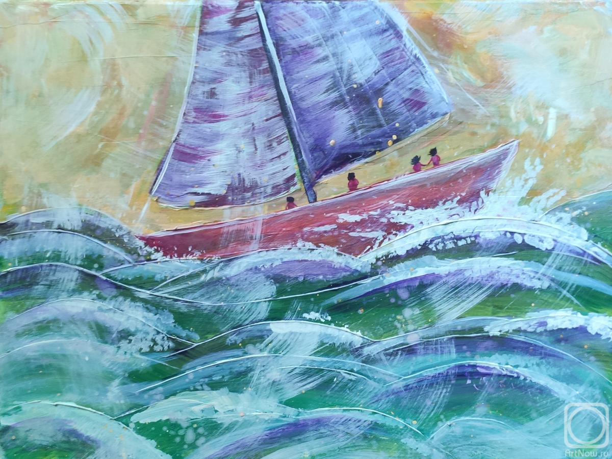 Картина. Вотинова Анастасия. Рыбацкая лодка на волнах