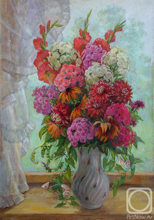 Shumakova Elena. Bouquet and curtain