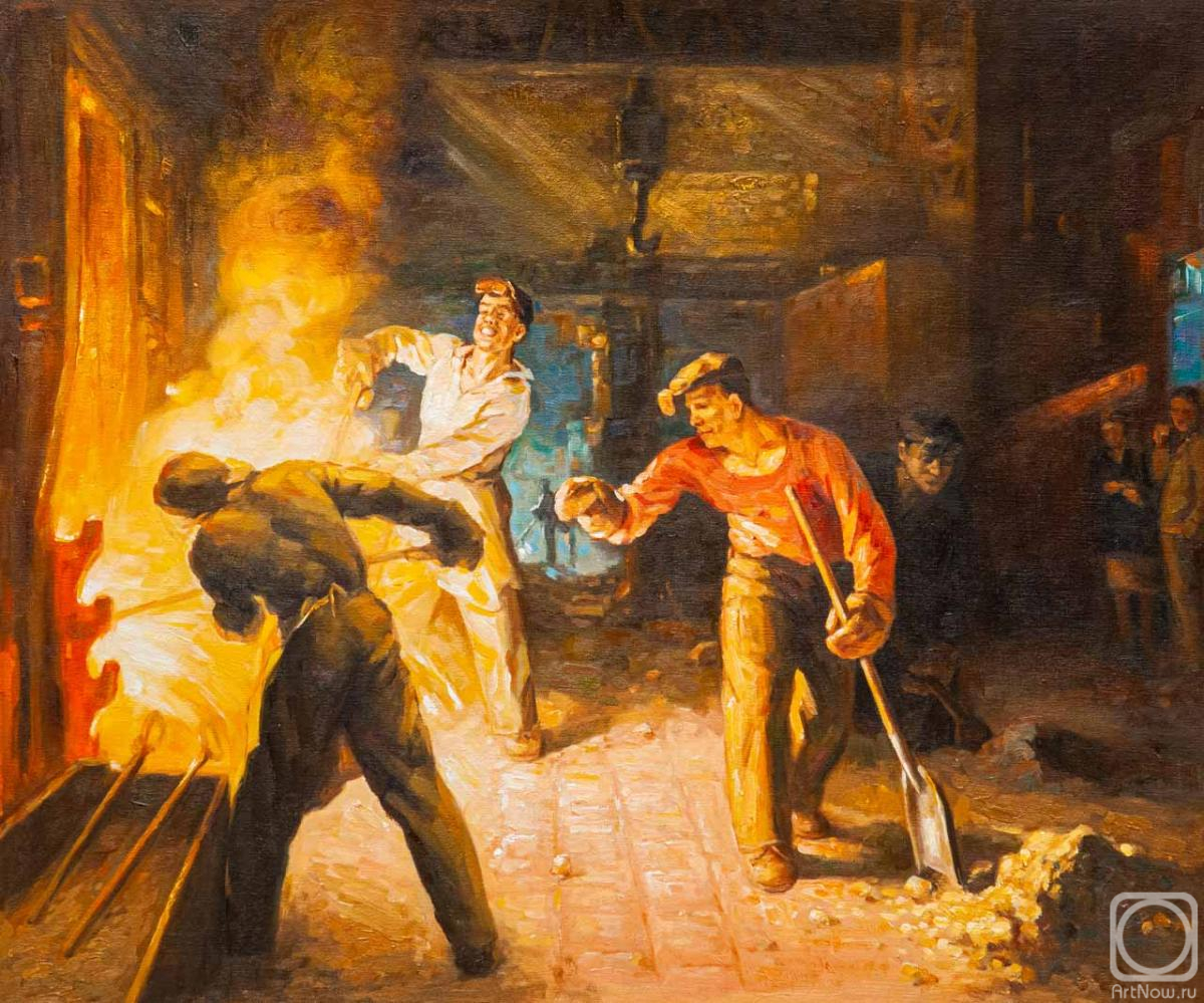 Kamskij Savelij. A copy of the painting by P. A. Oborin *Young steelworkers*