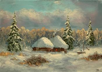 Painting Forest House, Farm. Lyamin Nikolay