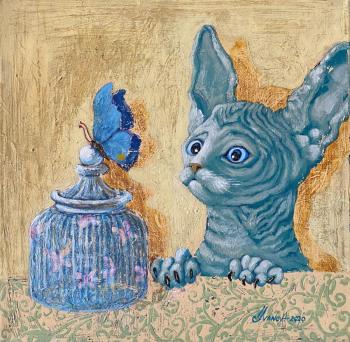 Cat and butterfly. Ivanova Julia