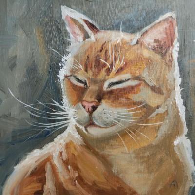 Cat painting red cat artwork original oil art pet portrate. Lapina Albina