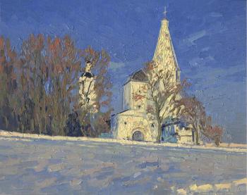 Frosty evening. View of the water tower and the Church of the Ascension. Kozhin Simon