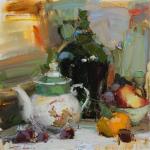 Burtsev Evgeny. Still life with green dishes and fruits