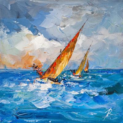Bright sails in the blue sea. Rodries Jose