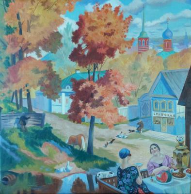 Autumn in the provinces (copy of the painting by B. Kustodiev). Norenko Anastasya