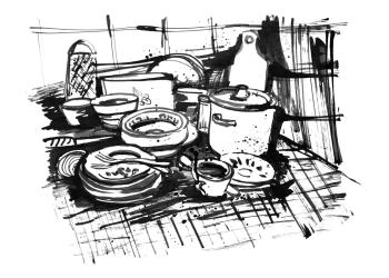 Still life with dirty dishes