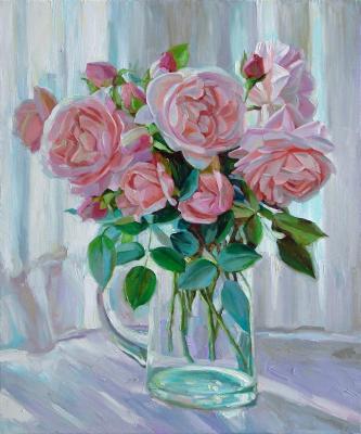 Still life with peach roses