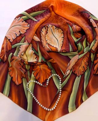 Red irises (batik shawl)