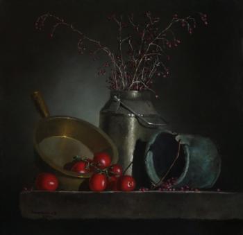 Still life with tomatoes and barberry berries