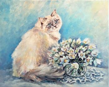 Spring Still Life with a Cat. Rodionova Svetlana