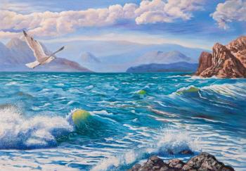 Emerald waves and seagulls