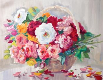 Basket of roses from the garden. Mikhalskaya Katya